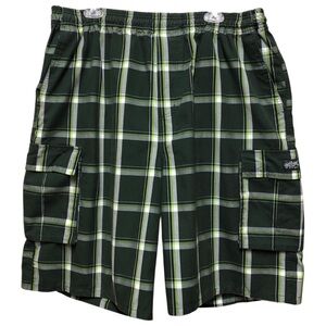 SHAKA Wear Vintage 3XL Men Green Plaid Cargo Shorts Utility Pockets Skate Street